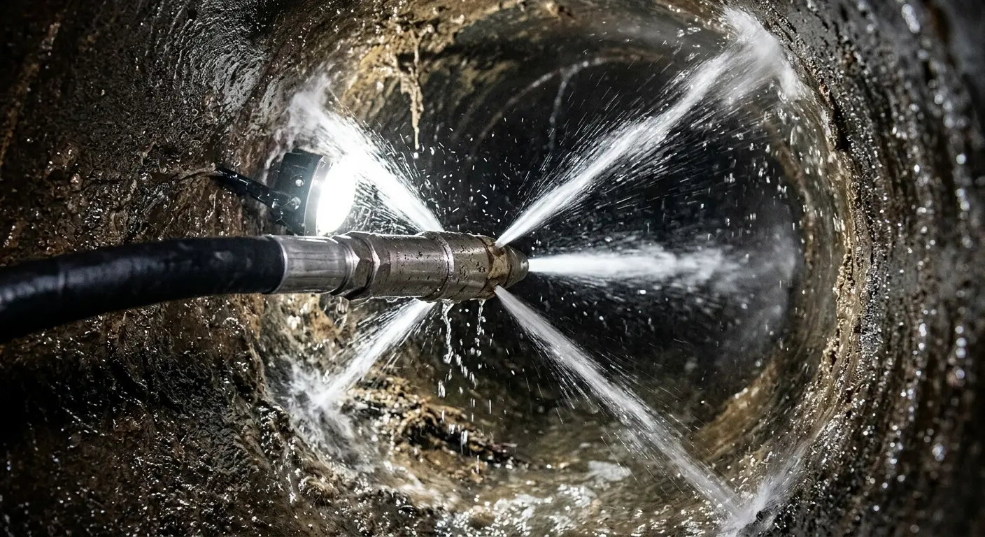 High-pressure hydro jetting nozzle cleaning sewer pipe for Storm Drain Cleaning in Sikeston